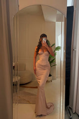 Graceful Dusty Pink Strapless Sleeveless Satin Mermaid Evening Dresses Column With Lace-Up Back