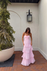 Timeless Pink Sweetheart Strapless Sleeveless Evening Dresses Long With Pleats