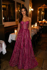 Stunning Fuchsia Sweetheart Strapless Sleeveless A-Line Evening Dresses Gem With Zipper