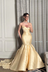 Glamorous Daffodil Sweetheart Strapless Sleeveless Satin Mermaid Evening Dresses Column With Zipper
