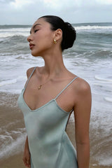 Romantic Dusty Blue Sweetheart Spaghetti Straps Sleeveless Satin Backless Evening Dresses