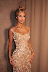 Dazzling Strapless Sleeveless Mermaid Evening Dresses Column Side Split With Pearl