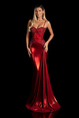 Romantic Burgundy Spaghetti Straps Sweetheart Sleeveless Evening Dresses Mermaid Beads With Lace-Up Back