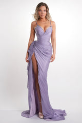 Graceful Lilac Sweetheart Spaghetti Straps Sleeveless Evening Dresses Mermaid High Split With Lace-Up Back