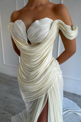 Graceful Off-The-Shoulder Sweetheart Mermaid Evening Dresses Side Split With Pleats