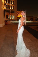 Graceful Halter V-Neck Sleeveless Mermaid Evening Dresses Gem Backless With Zipper