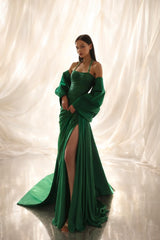 Glamorous Emerald Green Halter Sleeveless Mermaid Evening Dresses Side Split With Pleats