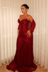 Romantic Burgundy Sweetheart Strapless Sleeveless Evening Dresses Floor Length With Pleats