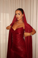 Romantic Burgundy Sweetheart Strapless Sleeveless Evening Dresses Floor Length With Pleats