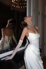 Graceful Strapless Satin Mermaid Evening Dresses Sheath With Lace-Up Back