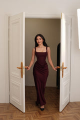 Graceful Straps Sleeveless Satin Mermaid Evening Dresses Column With Pleats
