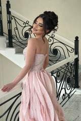 Glamorous Pink Strapless Sleeveless A-Line Evening Dresses Beads With Lace-Up Back