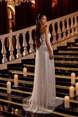 Graceful White Strapless Sleeveless Evening Dresses Beads Pleats With Lace-Up Back