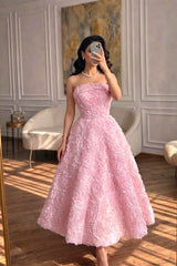 Glamorous Pink Strapless Sleeveless A-Line Evening Dresses