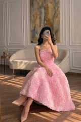 Glamorous Pink Strapless Sleeveless A-Line Evening Dresses