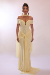 Chic Daffodil Sweetheart Off The Shoulder Chiffon Mermaid Evening Dresses Sheath With Pleats