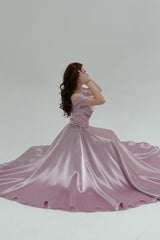 Graceful Chocolate Off The Shoulder Satin Evening Dresses A-Line Gem With Lace-Up Back