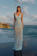 Chic Sky Blue Sweetheart Straps Sleeveless Mermaid Evening Dresses Sheath With Pleats