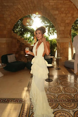 Timeless Halter V-Neck Sleeveless Mermaid Evening Dresses Backless With Ruffles Zipper