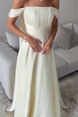 Graceful Off The Shoulder A-Line Evening Dresses Floor Length With Pleats