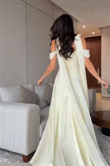 Graceful Off The Shoulder A-Line Evening Dresses Floor Length With Pleats