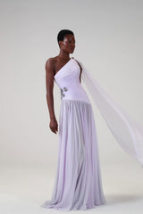 Graceful Lilac One Shoulder Sleeveless Chiffon Evening Dresses Floor Length With Pleats