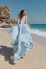 Glamorous Sky Blue Straps Sleeveless Chiffon Evening Dresses Gem With Pleats Zipper