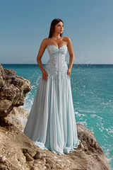 Timeless Sweetheart Strapless Sleeveless Chiffon Evening Dresses A-Line With Lace-Up Back