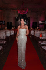 Dazzling Strapless Sleeveless Mermaid Evening Dresses Sheath Gem With Lace-Up Back