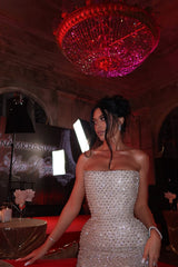Dazzling Strapless Sleeveless Mermaid Evening Dresses Sheath Gem With Lace-Up Back