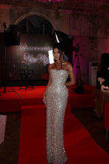 Dazzling Strapless Sleeveless Mermaid Evening Dresses Sheath Gem With Lace-Up Back