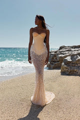 Dazzling Sweetheart Strapless Sleeveless Mermaid Evening Dresses Gem With Lace-Up Back