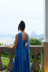 Glamorous Blue Strapless Sleeveless Chiffon Evening Dresses Floor Length With Pleats Zipper