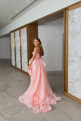 Timeless Pink Strapless Sleeveless Satin Mermaid Evening Dresses Sheath With Flower
