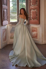 Glamorous Sweetheart Long Sleeves Satin Evening Dresses A-Line With Lace-Up Back