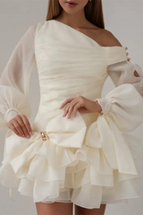 Glamorous Long Sleeves Chiffon Homecoming Dresses Mini With Ruffles