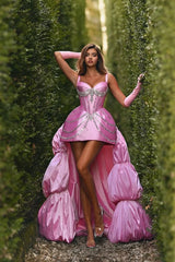 Glamorous Pink Sweetheart Straps Sleeveless Satin Homecoming Dresses Mini With Gem