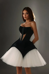 Graceful Black White Strapless Sleeveless A-Line Mini Homecoming Dresses