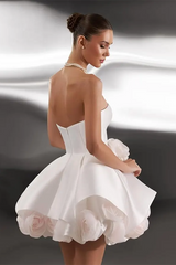 Glamorous Strapless Sleeveless Satin Homecoming Dresses Mini With Zipper