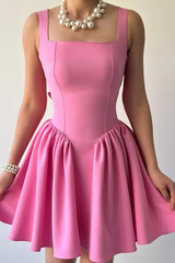 Pretty Pink Straps Sleeveless Satin Homecoming Dresses Mini With Pleats