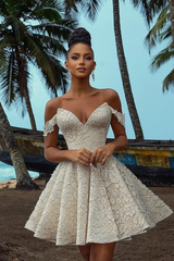 Glamorous V-Neck Off The Shoulder Homecoming Dresses Mini With Pleats