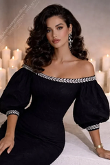 Glamorous Off The Shoulder Short Sleeves Satin Mermaid Evening Dresses Sheath With Gem