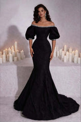 Glamorous Off The Shoulder Short Sleeves Satin Mermaid Evening Dresses Sheath With Gem
