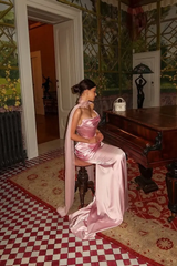 Timeless Pink Strapless Sleeveless Mermaid Satin Evening Dresses Sheath With Lace-up Back