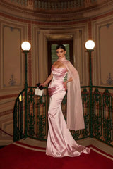 Timeless Pink Strapless Sleeveless Mermaid Satin Evening Dresses Sheath With Lace-up Back