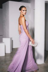 Glamorous Lavender Sweetheart Strapless Sleeveless Chiffon Evening Dresses Mermaid With Zipper