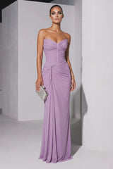 Glamorous Lavender Sweetheart Strapless Sleeveless Chiffon Evening Dresses Mermaid With Zipper