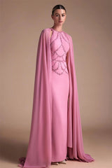 Graceful Dusty Pink Halter Sleeveless Mermaid Evening Dresses Beads With Wrap