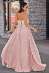 Pretty Sweetheart Strapless Sleeveless Evening Dresses Floor Length Pleats With Lace-Up Back