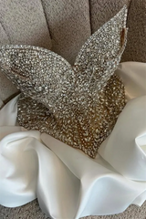 Dazzling White V-Neck Strapless Sleeveless Homecoming Dresses Mini With Gem